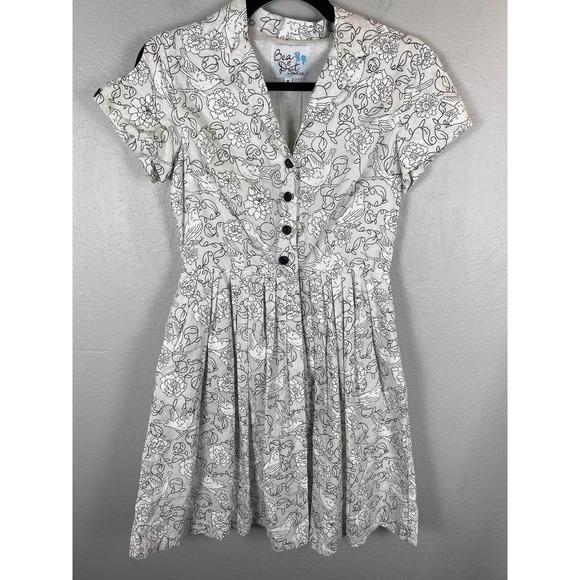 Bea & Dot By ModCloth Bird & Flower Floral Print Dress White- Size Medium - Picture 1 of 4